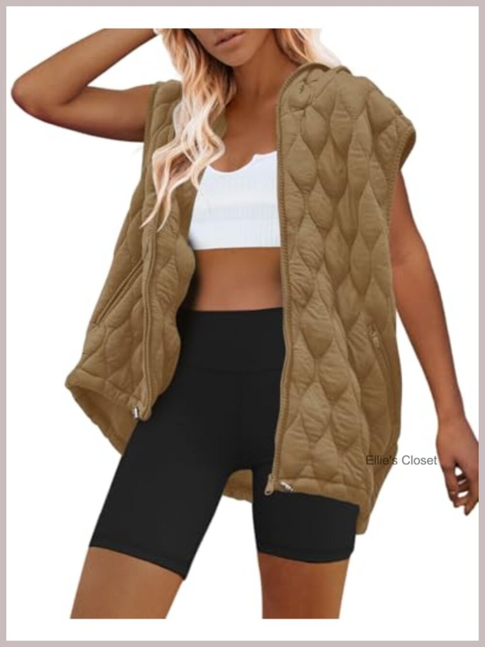 Oversized Quilted Puffer Vest Hooded Zip Up Sleeveless Winter Coat